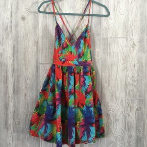 Zara Bright Multicolor Feather Print Fit & Flare Summer Dress